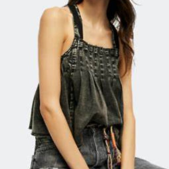 Free People Marina Denim Washed Crop Top - Picture 1 of 8
